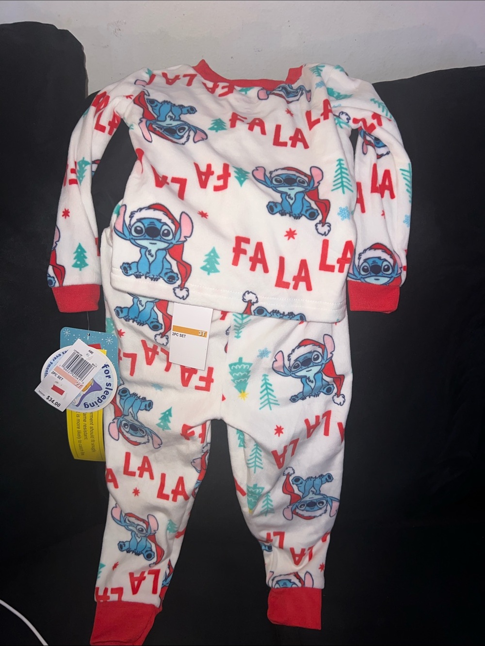Blue Disney Stitch 'Fa La La' Kids Holiday Pajama Set